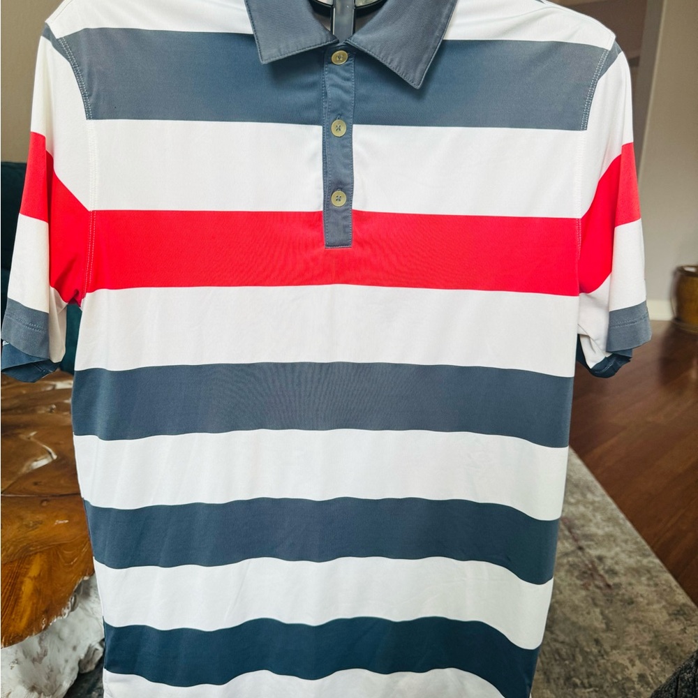 Nike Men's Polo Shirt - Red, White, and Gray Stripes